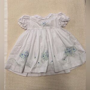 The Proper Peony White Children’s Dress with Blue Floral Embroidery